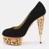 Charlotte Olympia Black Suede Gold Sculptured Heel Objets D'art Platform Pumps In Black