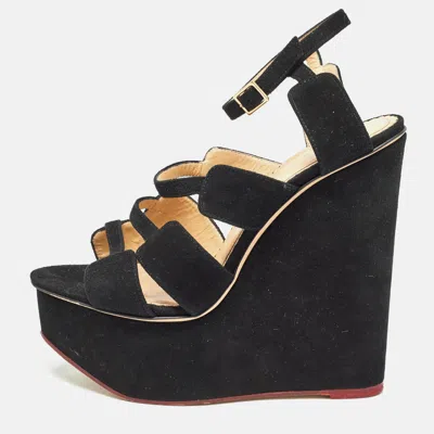 Pre-owned Charlotte Olympia Black Suede Platform Wedge Strappy Sandals Size 39