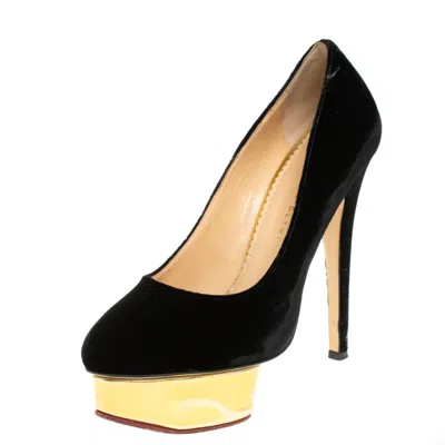 Pre-owned Charlotte Olympia Black Velvet Dolly Pumps Size 38