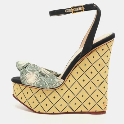 Charlotte Olympia Black/green Satin Tie Ankle Strap Wedge Sandals In Multi