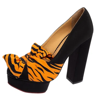 Charlotte Olympia Black/orange Zebra Print Satin Dolly Bow Pumps
