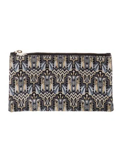 Pre-owned Charlotte Olympia Blue Pattern Printed Gold Tone Cosmetic Bag