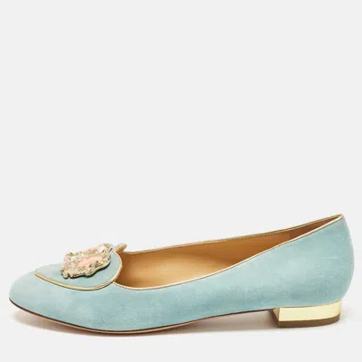 Pre-owned Charlotte Olympia Blue Suede Birthday Zodiac Gemini Ballet Flats Size 42