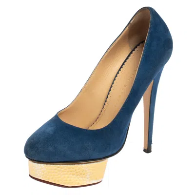 Charlotte Olympia Blue Suede Dolly Platform Pumps
