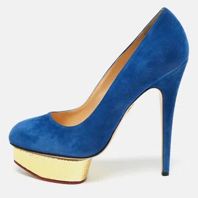 Pre-owned Charlotte Olympia Blue Suede Dolly Pumps Size 41