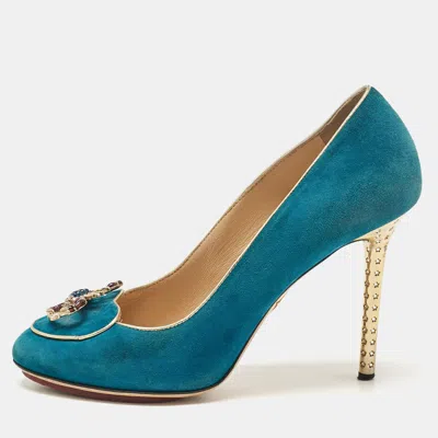 Charlotte Olympia Blue Suede Platform Pumps