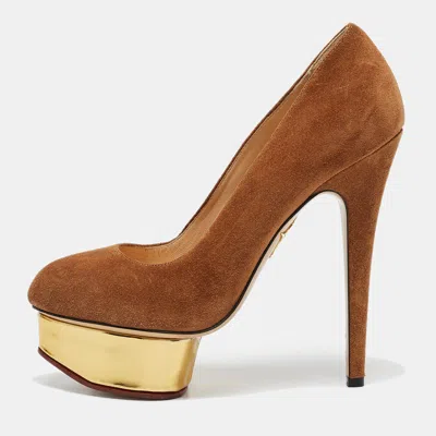 Pre-owned Charlotte Olympia Brown Suede Dolly Platform Pumps Size 37.5