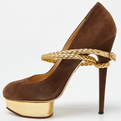 Charlotte Olympia Brown/gold Suede Dolly Platform Pumps