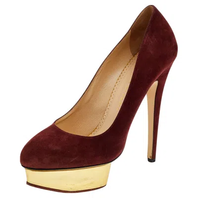 Charlotte Olympia Burgundy Suede Dolly Platform Pumps In White