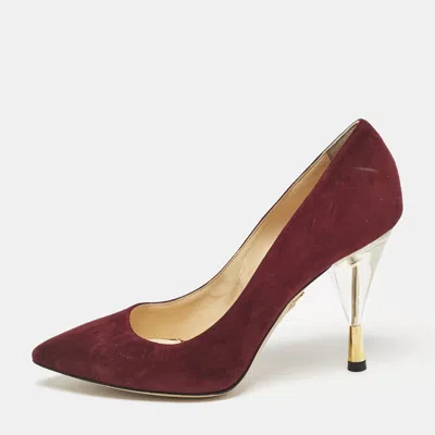 Pre-owned Charlotte Olympia Burgundy Suede Pointed Toe Pumps Size 37.5