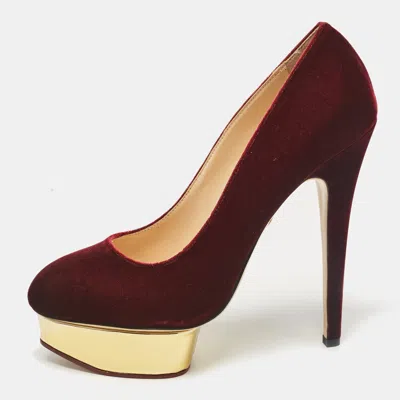 Pre-owned Charlotte Olympia Burgundy Velvet Dolly Platform Pumps Size 41