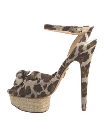 Pre-owned Charlotte Olympia Canvas Animal Print Slingback Sandals In Brown