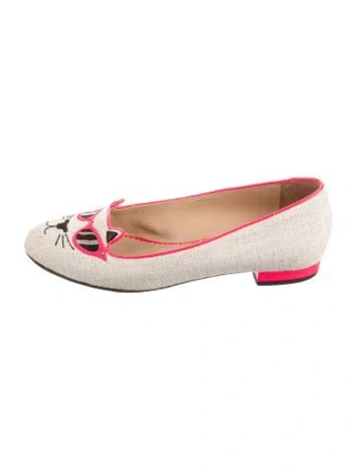 Pre-owned Charlotte Olympia Canvas Graphic Print Ballet Flats In Neutrals/pink