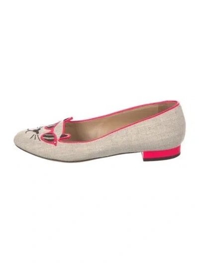 Pre-owned Charlotte Olympia Canvas Graphic Print Ballet Flats In Neutrals/pink