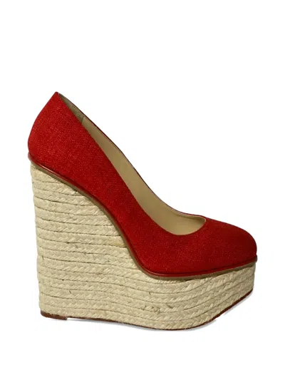 Pre-owned Charlotte Olympia Carmen Platform Espadrilles In Red