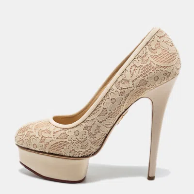 Charlotte Olympia Cream Lace Polly Platform Pumps In Neutral