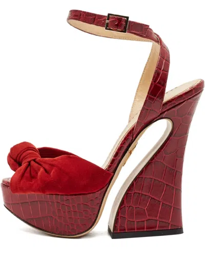 Pre-owned Charlotte Olympia Croc-embossed Bow Sandals In Red