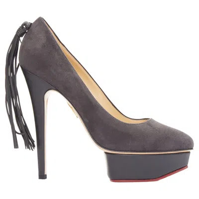 Charlotte Olympia Dark Horse Tassel Tail Grey Suede Platform Pumps Eu37.5 In Gray