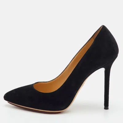 Pre-owned Charlotte Olympia Debbie Size 36 Black Suede Pointed Toe Pumps