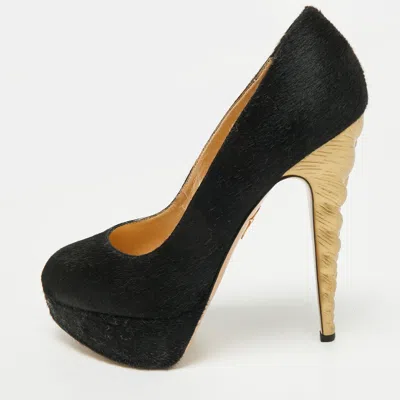 Pre-owned Charlotte Olympia Debbie Size 38 Black Calf Hair Platform Pumps
