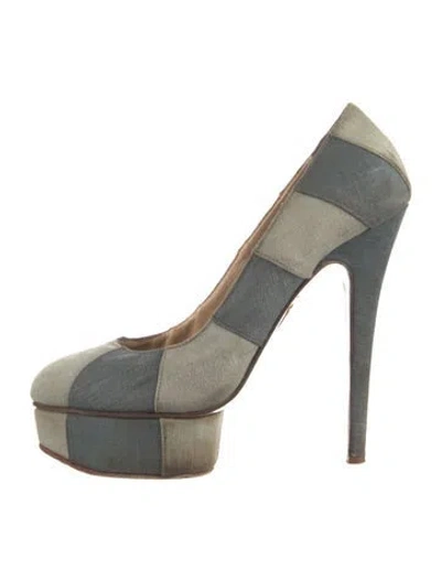 Pre-owned Charlotte Olympia Denim Colorblock Pattern Pumps In Blue