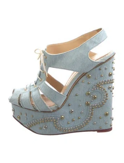 Pre-owned Charlotte Olympia Denim Patterned Slingback Pumps In Blue
