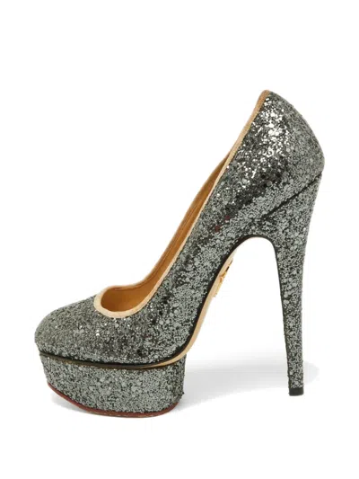 Pre-owned Charlotte Olympia Dolly Glittered Platform Pumps In Gray