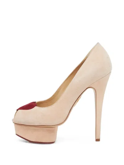 Pre-owned Charlotte Olympia Dolly Heart-detail Platform Pumps In Neutral