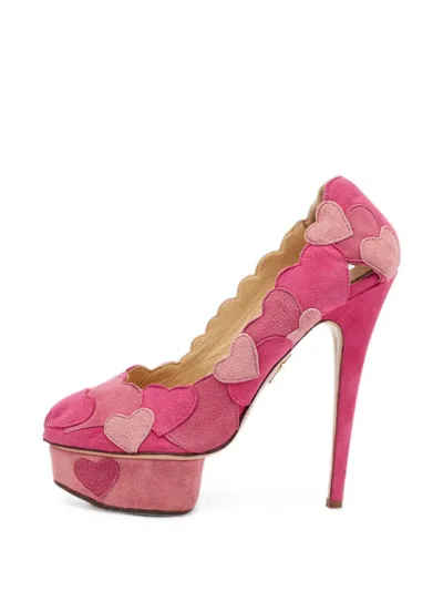 Pre-owned Charlotte Olympia Dolly Heart-patch Pumps In Pink