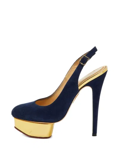 Pre-owned Charlotte Olympia Dolly Leather Heeled Pumps In Blue