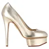 Charlotte Olympia Dolly Platform Pumps In Metallic Gold Leather In Multi