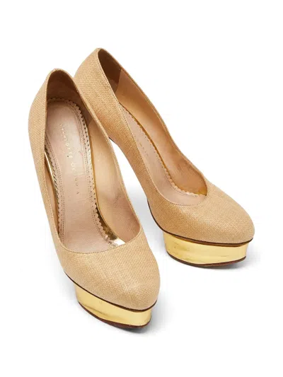 Pre-owned Charlotte Olympia Dolly Raffia Pumps In Brown