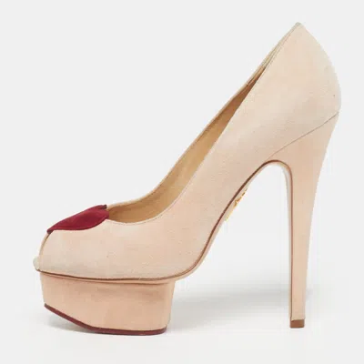 Charlotte Olympia Dolly Size 36 Beige Suede Platform Pumps In Neutral