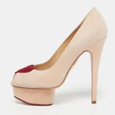 Pre-owned Charlotte Olympia Dolly Size 36 Beige Suede Platform Pumps In Sand