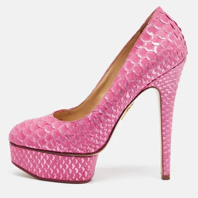 Pre-owned Charlotte Olympia Dolly Size 37 Pink Python Leather Platform Pumps