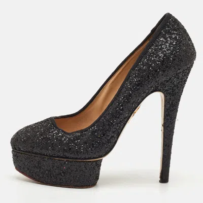 Pre-owned Charlotte Olympia Dolly Size 37.5 Black Glitter Platform Pumps