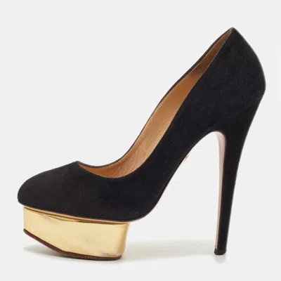 Pre-owned Charlotte Olympia Dolly Size 37.5 Black Suede Platform Pumps