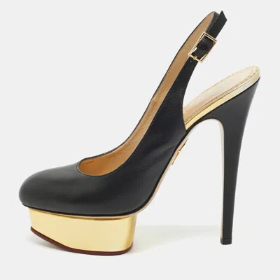 Pre-owned Charlotte Olympia Dolly Size 39 Black/gold Leather Platform Pumps