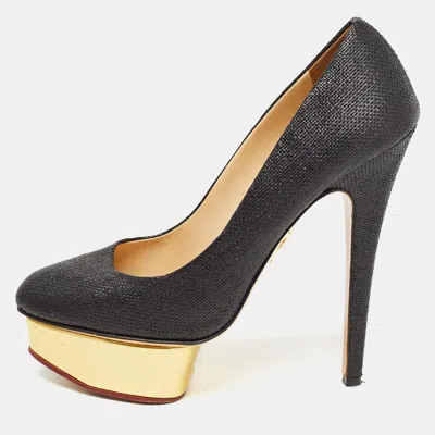 Charlotte Olympia Dolly Size 39.5 Black Raffia Platform Pumps