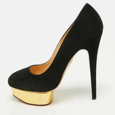 Pre-owned Charlotte Olympia Dolly Size 41 Black Suede Platform Pumps