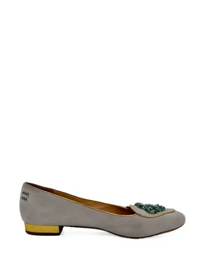 Pre-owned Charlotte Olympia Embellished Ballet Flats In Grey