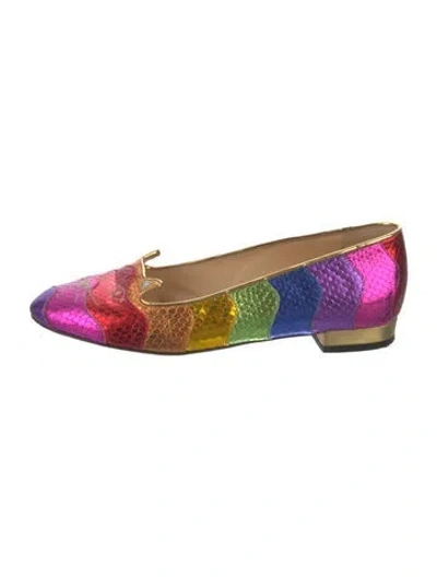 Pre-owned Charlotte Olympia Embossed Leather Printed Loafers