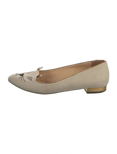 Pre-owned Charlotte Olympia Embroidered Accent Loafers In Neutral