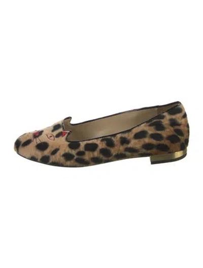 Pre-owned Charlotte Olympia Faux Fur Animal Print Loafers In Neutrals