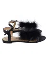 Charlotte Olympia Fifi Feather-trimmed Sandals In Black Leather In Black