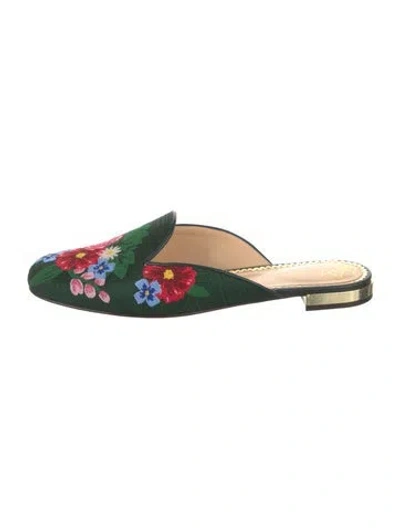 Pre-owned Charlotte Olympia Floral Print Embroidered Accent Mules In Green