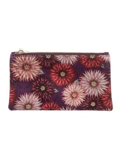 Pre-owned Charlotte Olympia Floral Print Gold Tone Cosmetic Bag In Purple