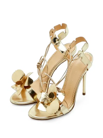 Pre-owned Charlotte Olympia Flower-detail Ankle-tie Sandals In Gold