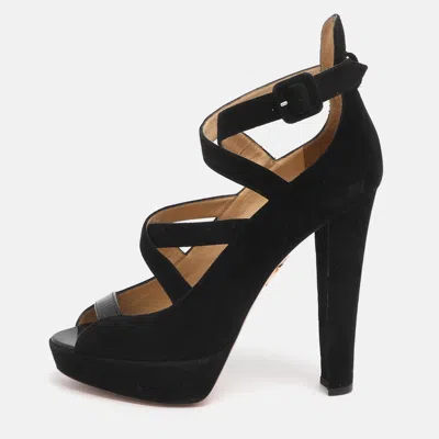Charlotte Olympia Black Suede Gladys Strappy Platform Sandals
