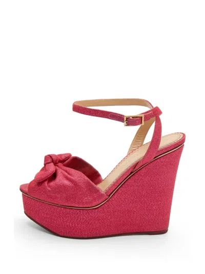 Pre-owned Charlotte Olympia Glitter Bow-detail Wedge Sandals In Pink